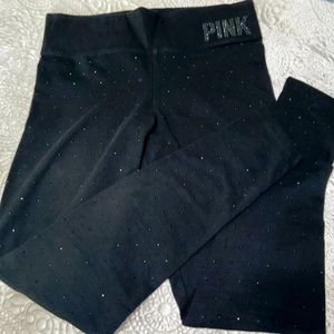 PINK crystal covered black leggings size small